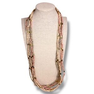 Vintage Pastel Gold Beaded Layered Necklace Boho Bohemian Ornate Closure
